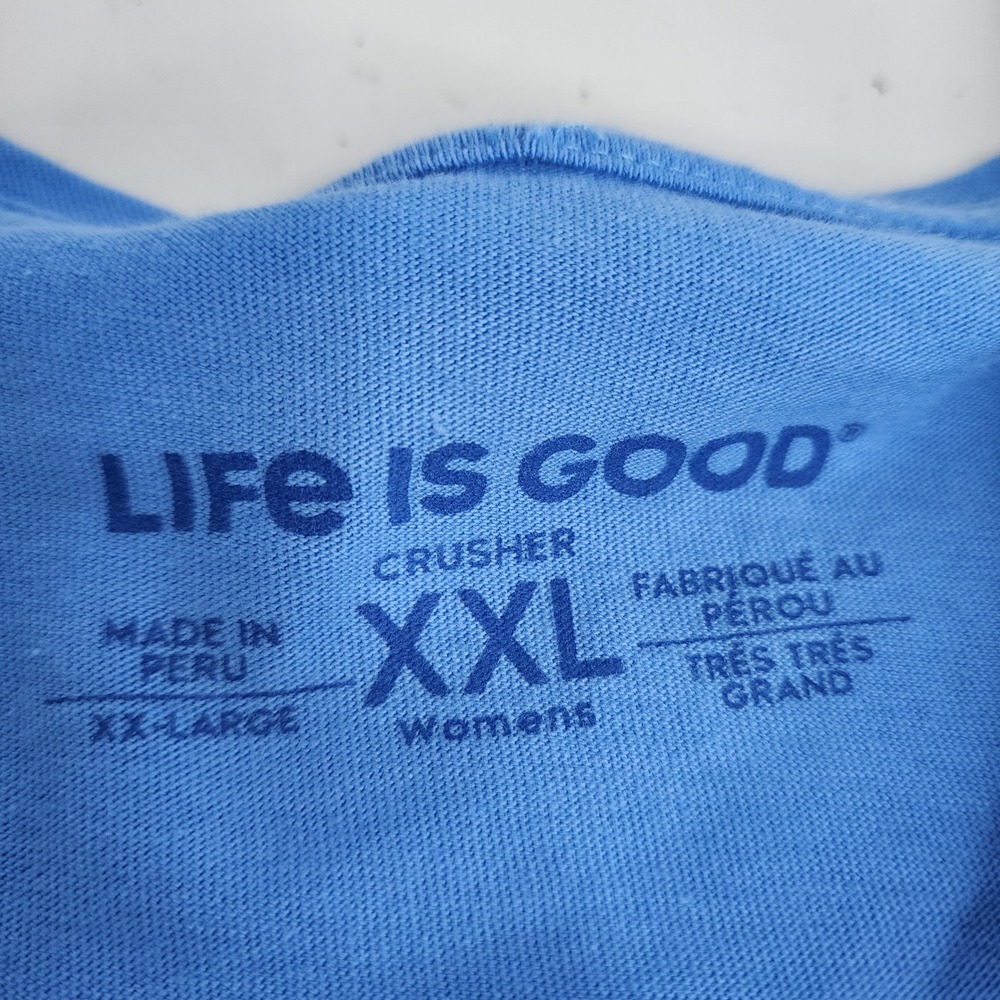 Life is Good T-Shirt Womens XXL Blue Sunflower American Flag Crusher Tee - Picture 4 of 5